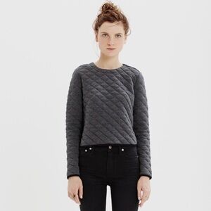 Madewell gray quilted zip shoulder cotton sweater, size XS boho cropped winter